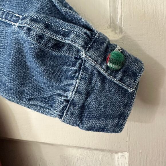 ACME Baby Dress Embroidered Tweety Bird Sylvester Size 6 Denim Plaid Tartan 90s - Picture 8 of 9